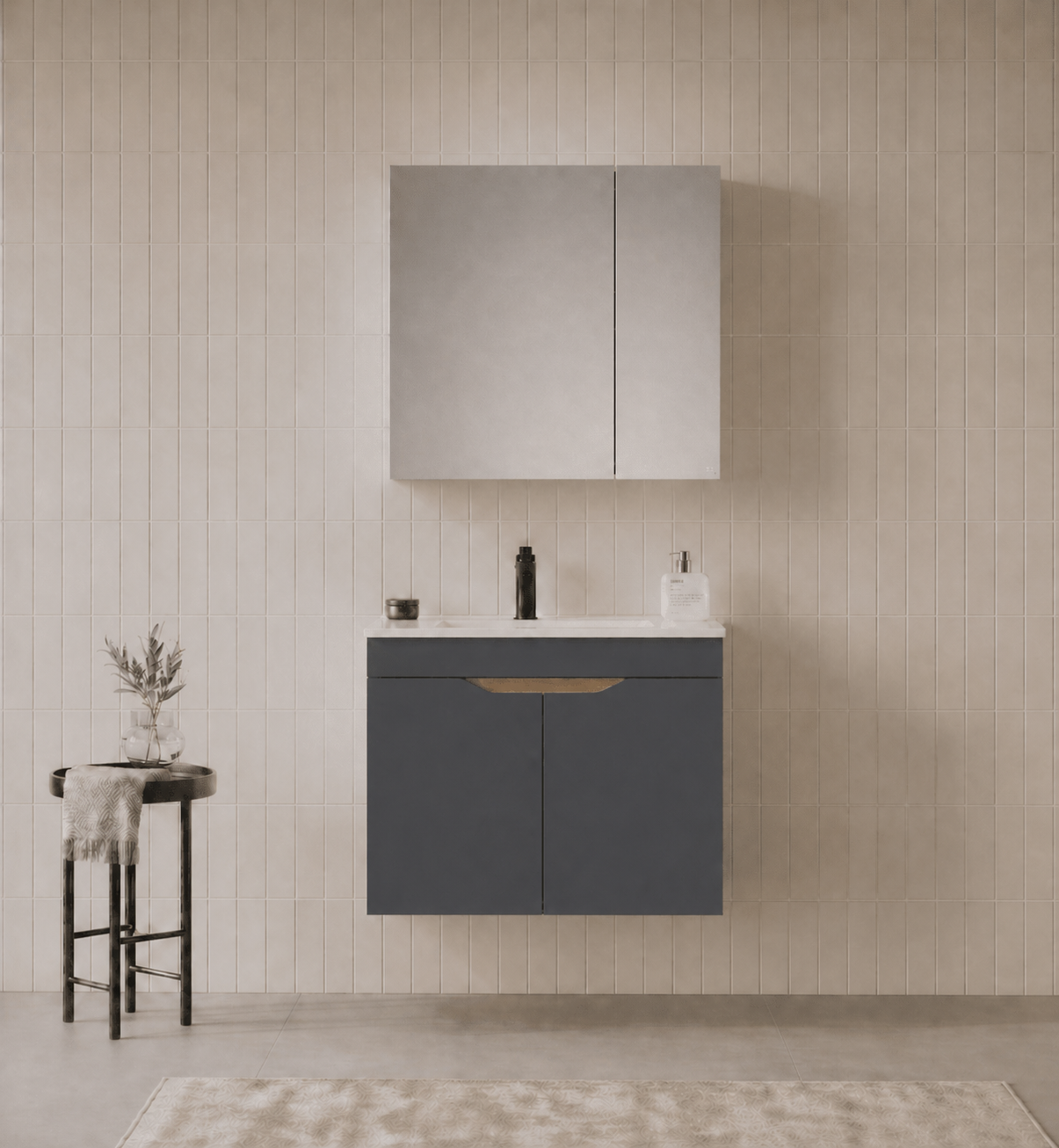Orka Lena 65 cm Mat Antrasit Banyo Dolabı Takımı (Kapaklı ,Dolaplı Ayna), 5008019