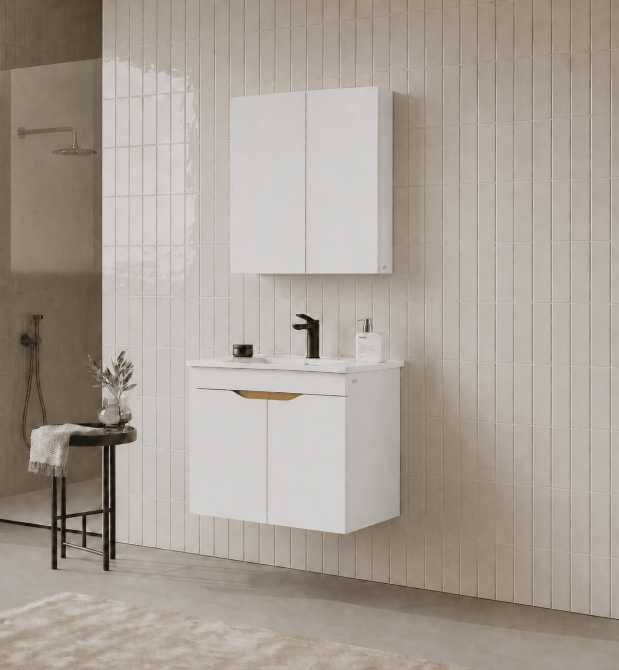 Orka Lena 65 cm Mat Beyaz Banyo Dolabı Takımı (Kapaklı ,Dolaplı Ayna), 5008806