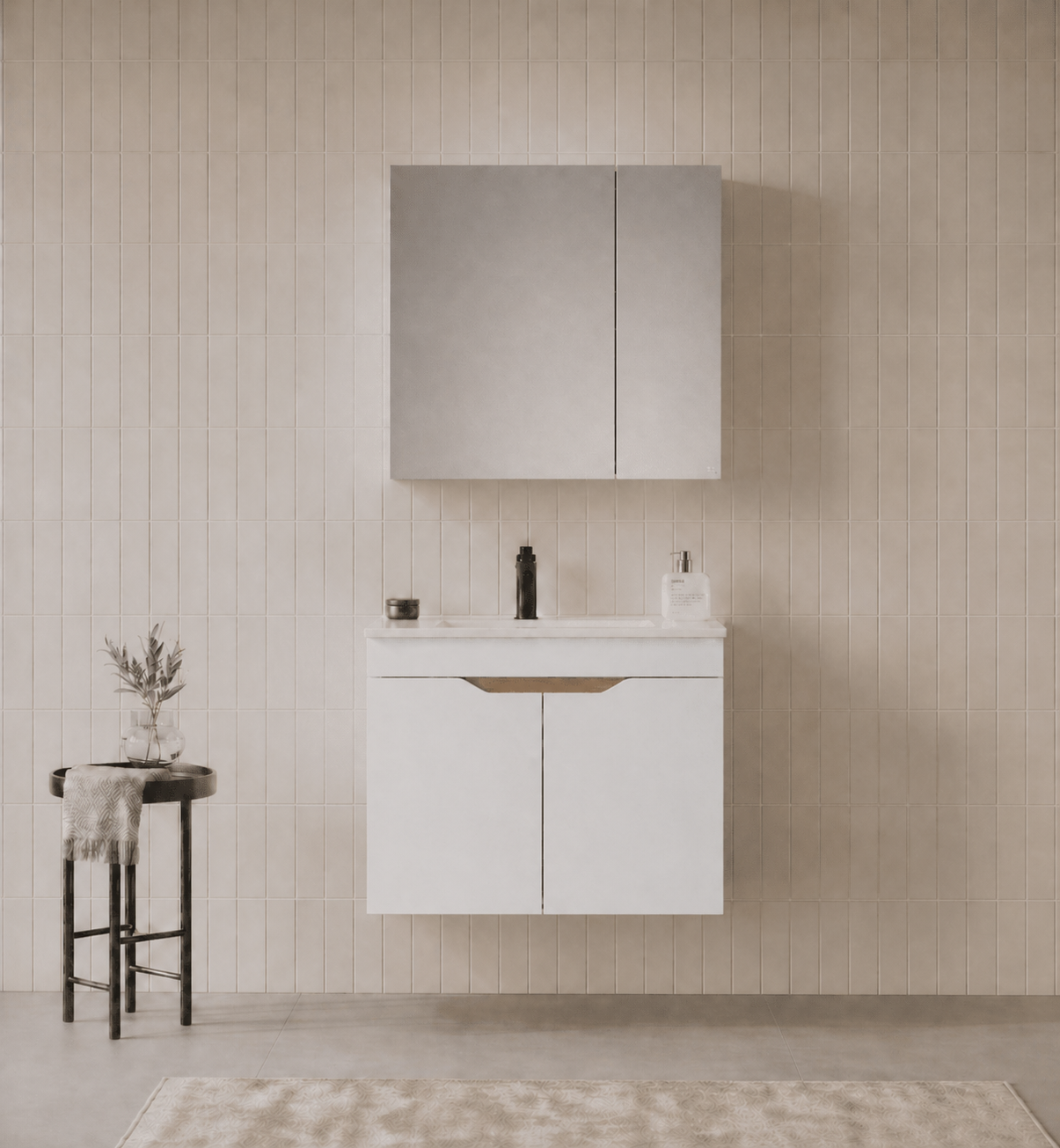 Orka Lena 65 cm Mat Beyaz Banyo Dolabı Takımı (Kapaklı ,Dolaplı Ayna), 5008806