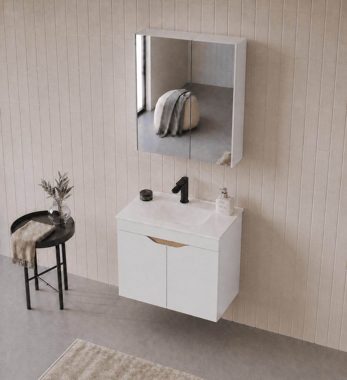 Orka Lena 65 cm Mat Beyaz Banyo Dolabı Takımı (Kapaklı ,Dolaplı Ayna), 5008806