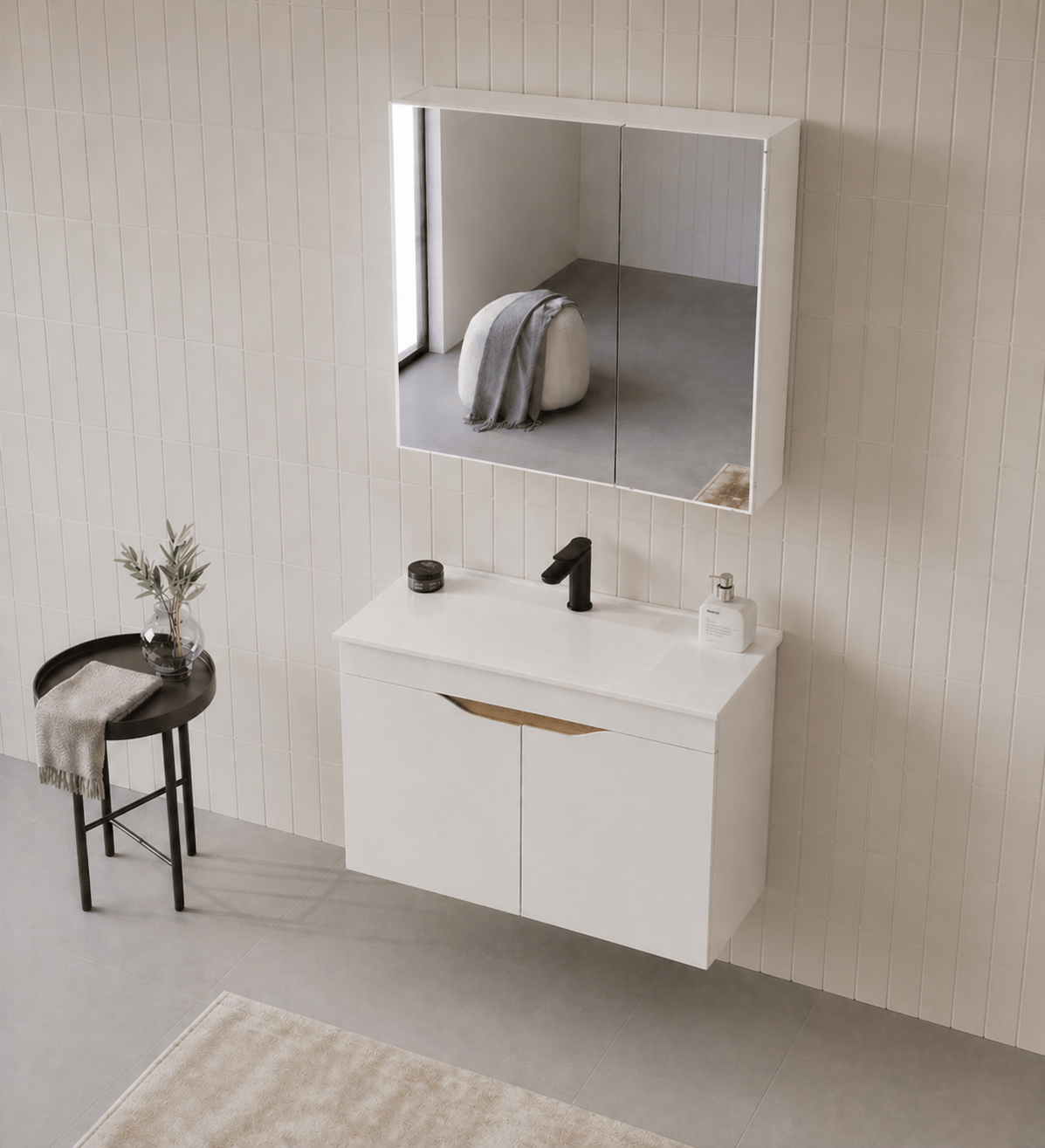 Orka Lena 85 cm Mat Beyaz Banyo Dolabı Takımı (Kapaklı ,Dolaplı Ayna), 5008811
