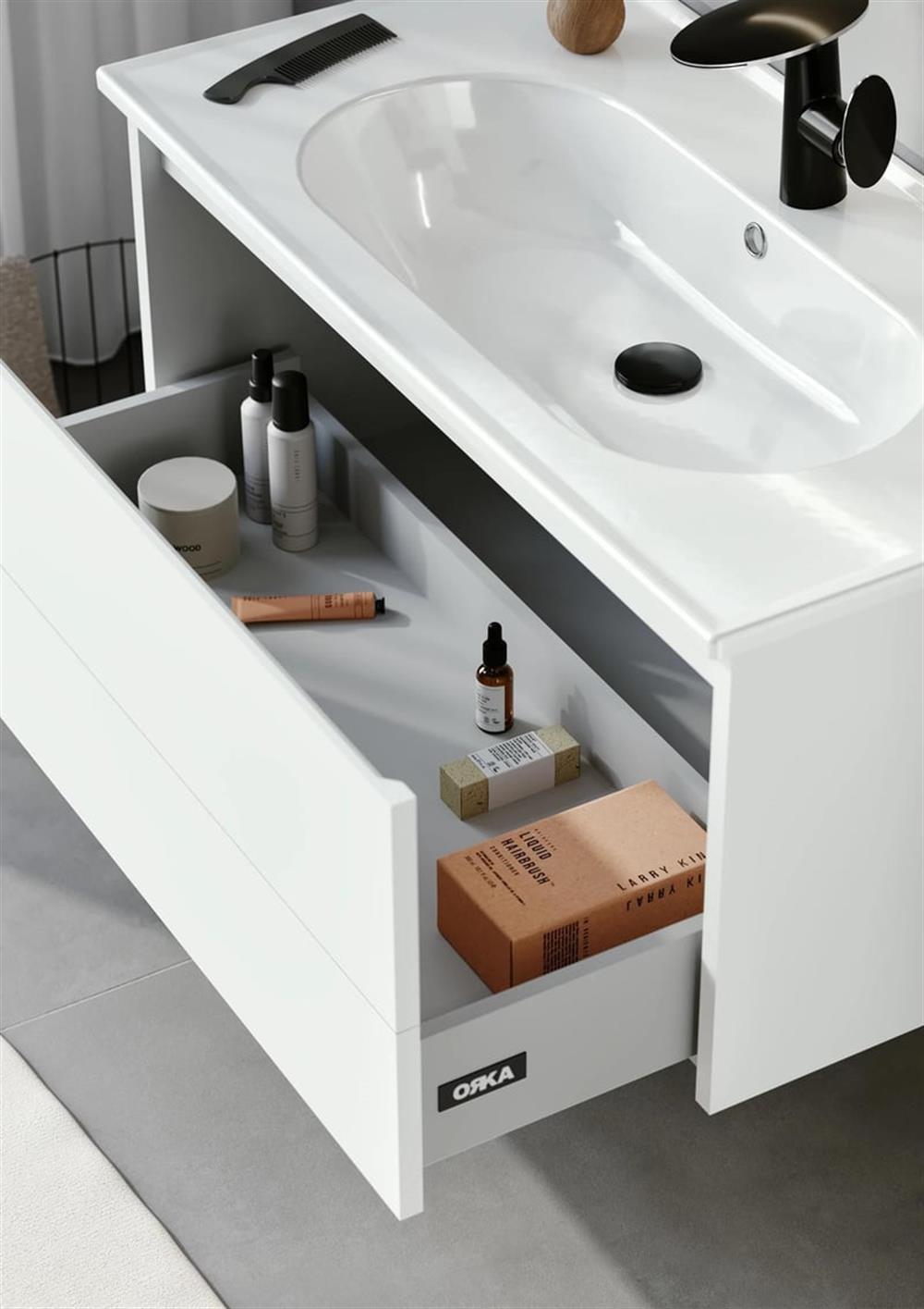 Orka Likya 100 cm Beyaz Banyo Dolabı Alt Modül ve Lavabo