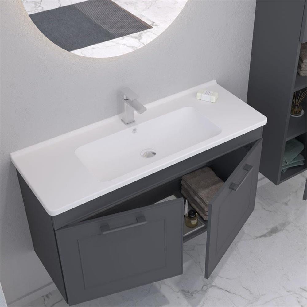 Orka Limpo 100 cm Antrasit Kapaklı Dolabı Alt Modül ve Lavabo