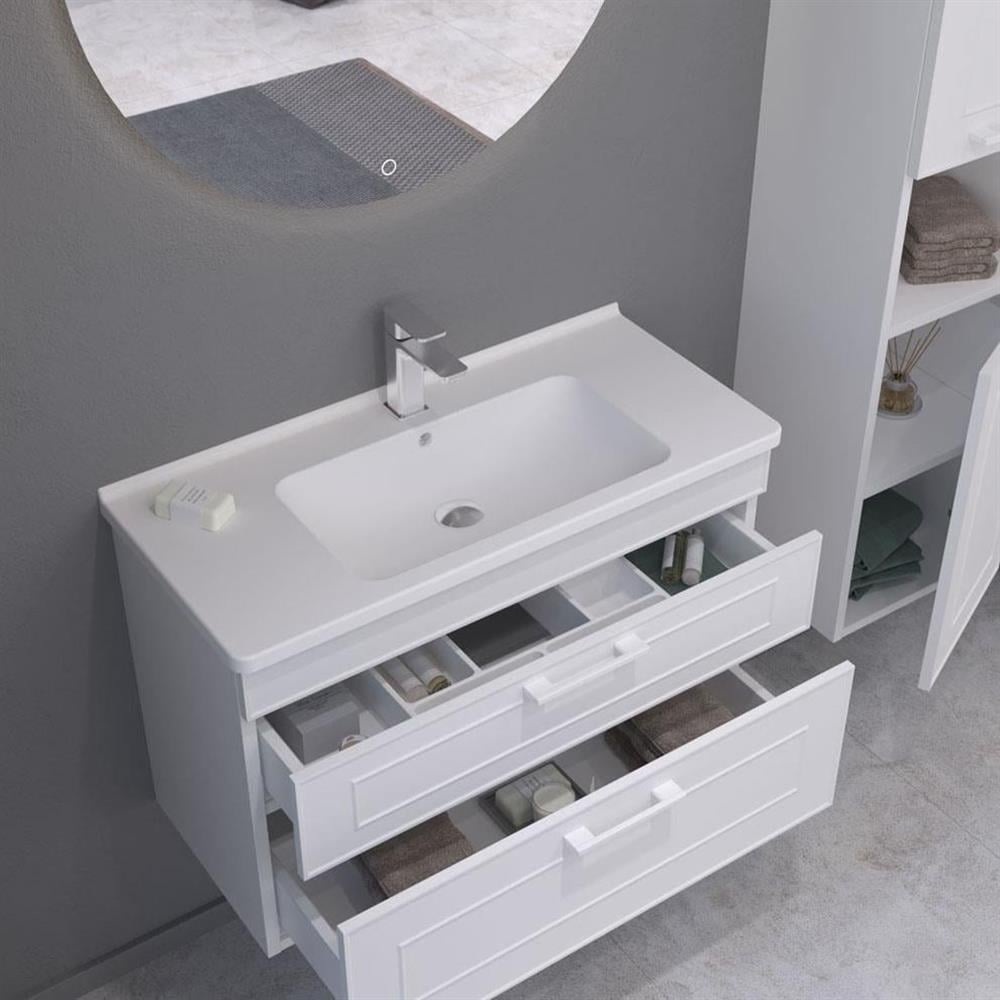 Orka Limpo 100 cm Beyaz Banyo Dolabı Alt Modül ve Lavabo