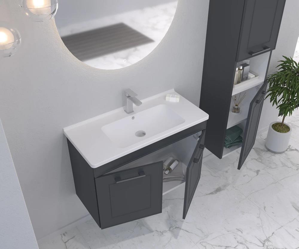 Orka Limpo 100 cm Mat Antrasit Kapaklı Banyo Dolabı Takımı