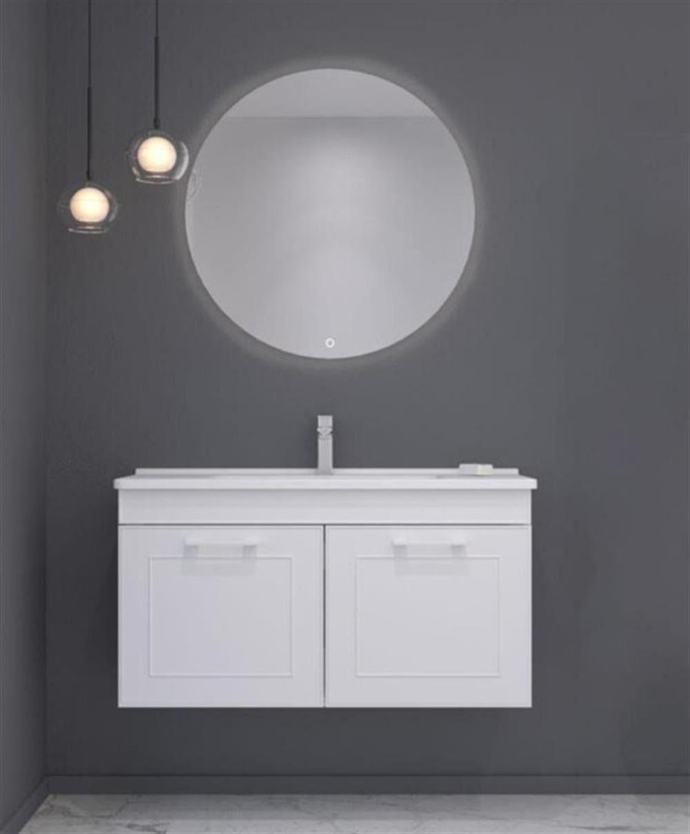 Orka Limpo 100 cm Mat Beyaz Kapaklı Banyo Dolabı Takımı