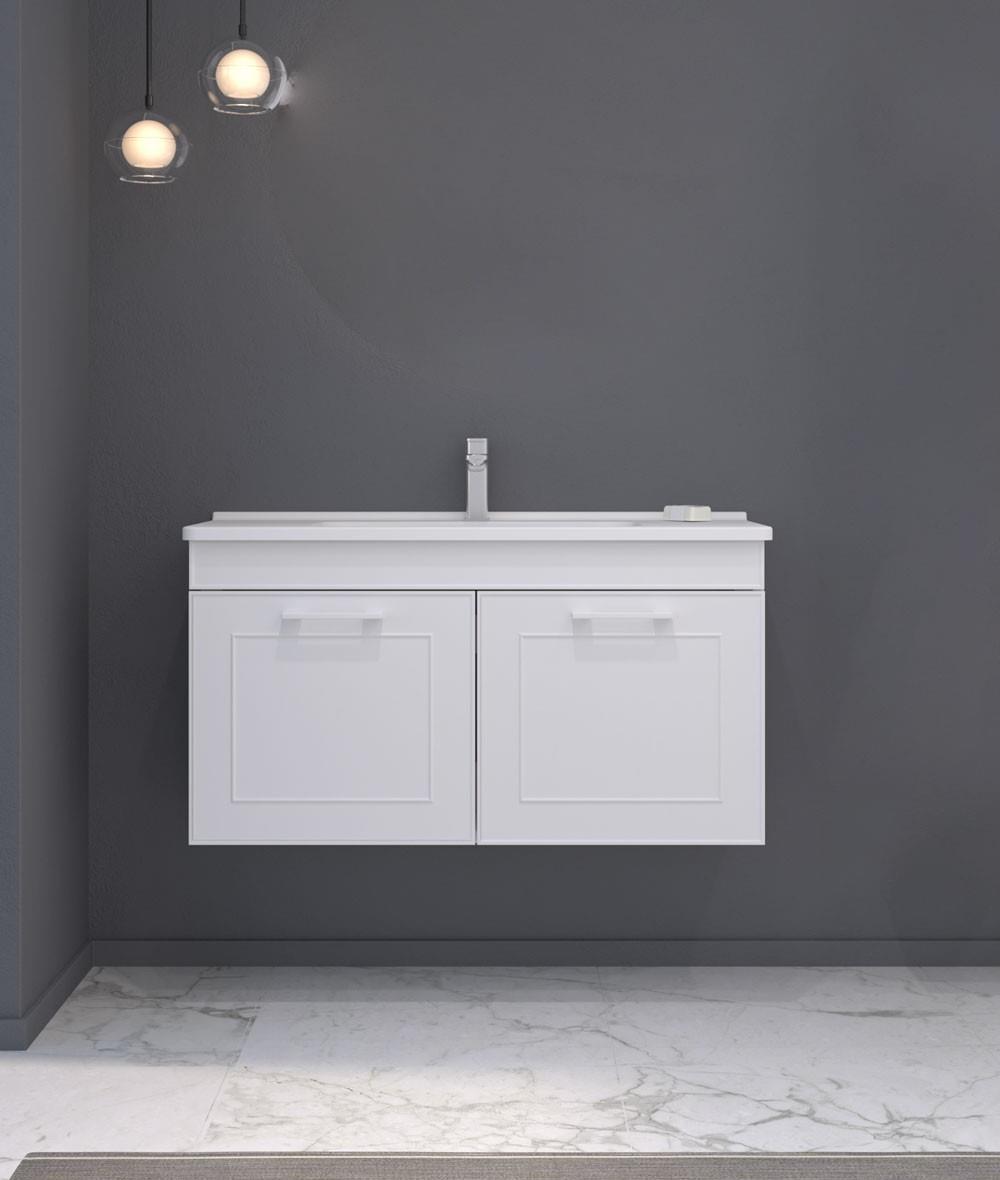 Orka Limpo 80 cm Mat Beyaz Kapaklı Banyo Dolabı Takımı