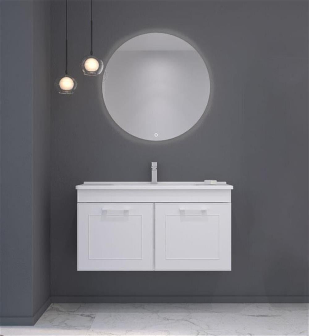 Orka Limpo 80 cm Mat Beyaz Kapaklı Banyo Dolabı Takımı