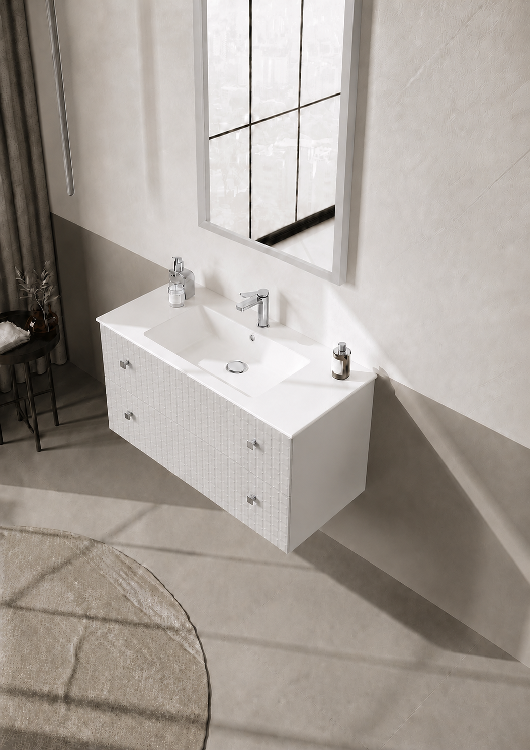 Orka Lipari Asma Banyo Dolabı Takımı, 100 cm, Mat Beyaz Lake (Krom Kulp-Ledli Ayna), 5007320