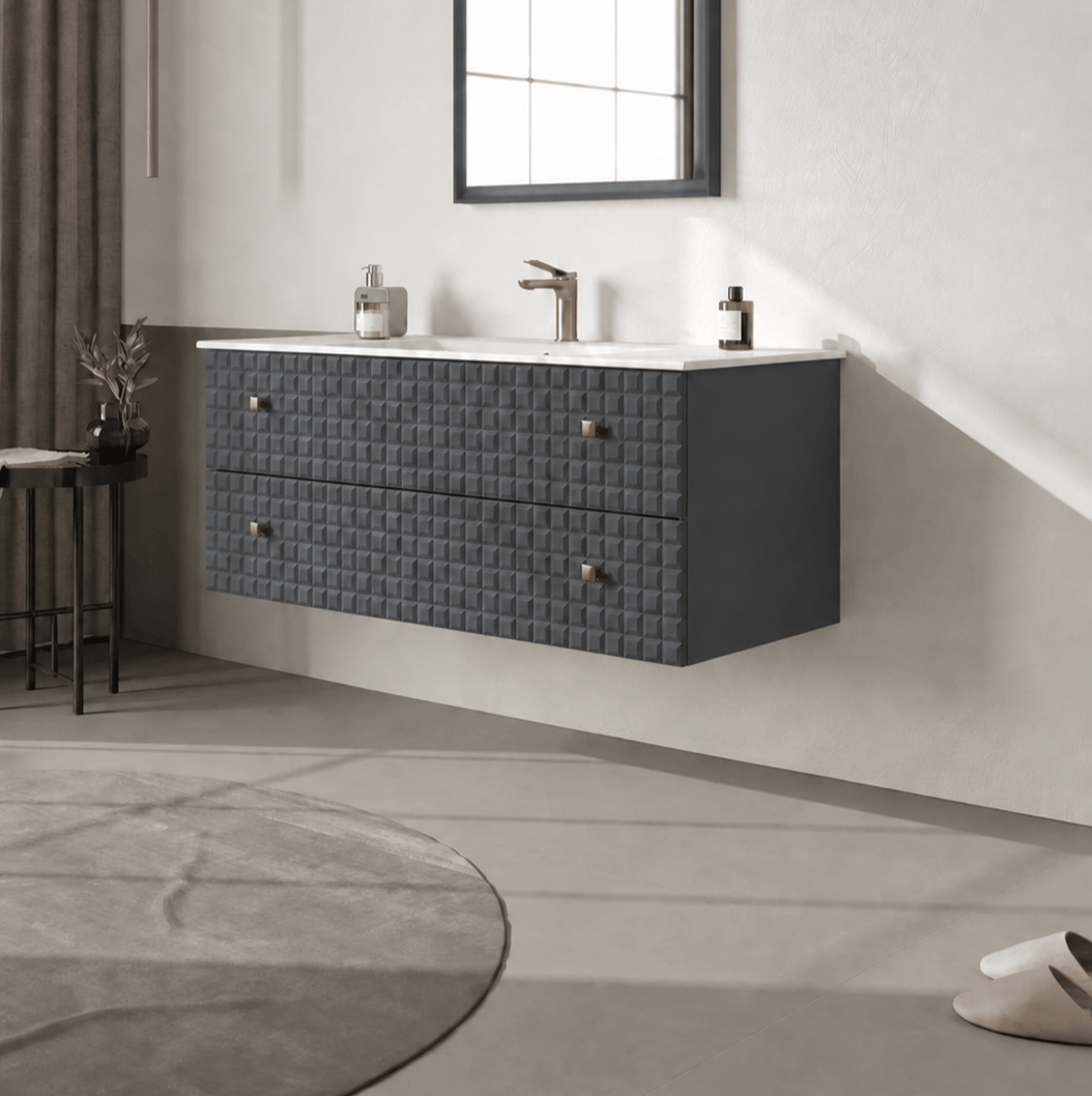 Orka Lipari 120 cm Mat Antrasit Banyo Dolabı Alt Modül Ve Lavabo (Asma-Altın Kulp), 5007303