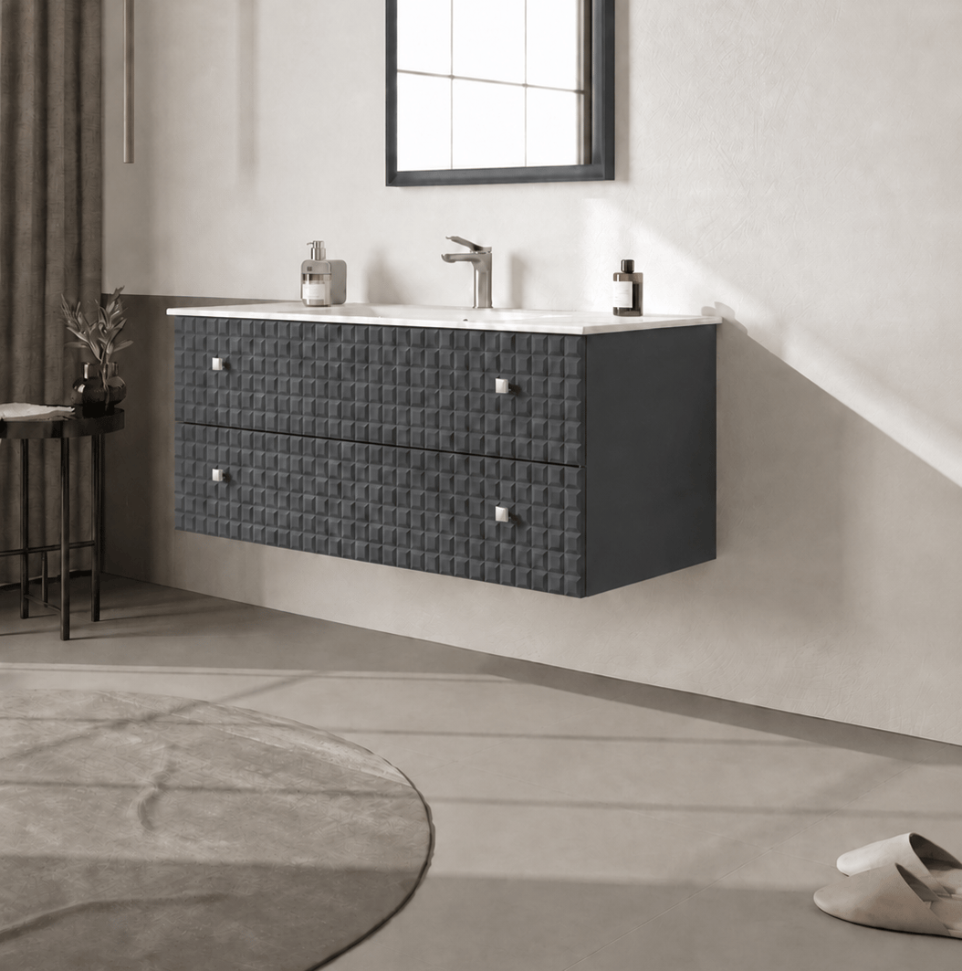 Orka Lipari 120 cm Mat Antrasit Banyo Dolabı Alt Modül Ve Lavabo (Asma-Krom Kulp), 5007325
