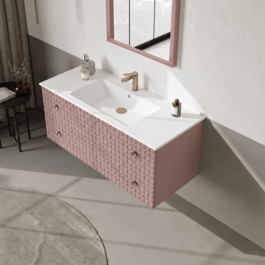 Orka Lipari 120 cm Mat Pudra Banyo Dolabı Alt Modül Ve Lavabo (Asma-Altın Kulp), 5008589