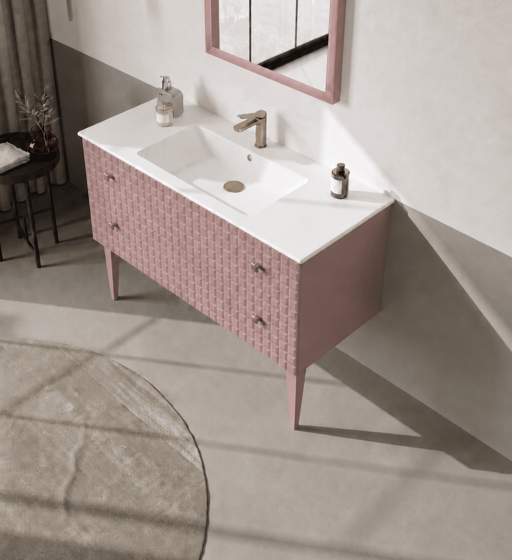 Orka Lipari 120 cm Mat Pudra Banyo Dolabı Alt Modül Ve Lavabo (Ayaklı-Altın Kulp), 5008587