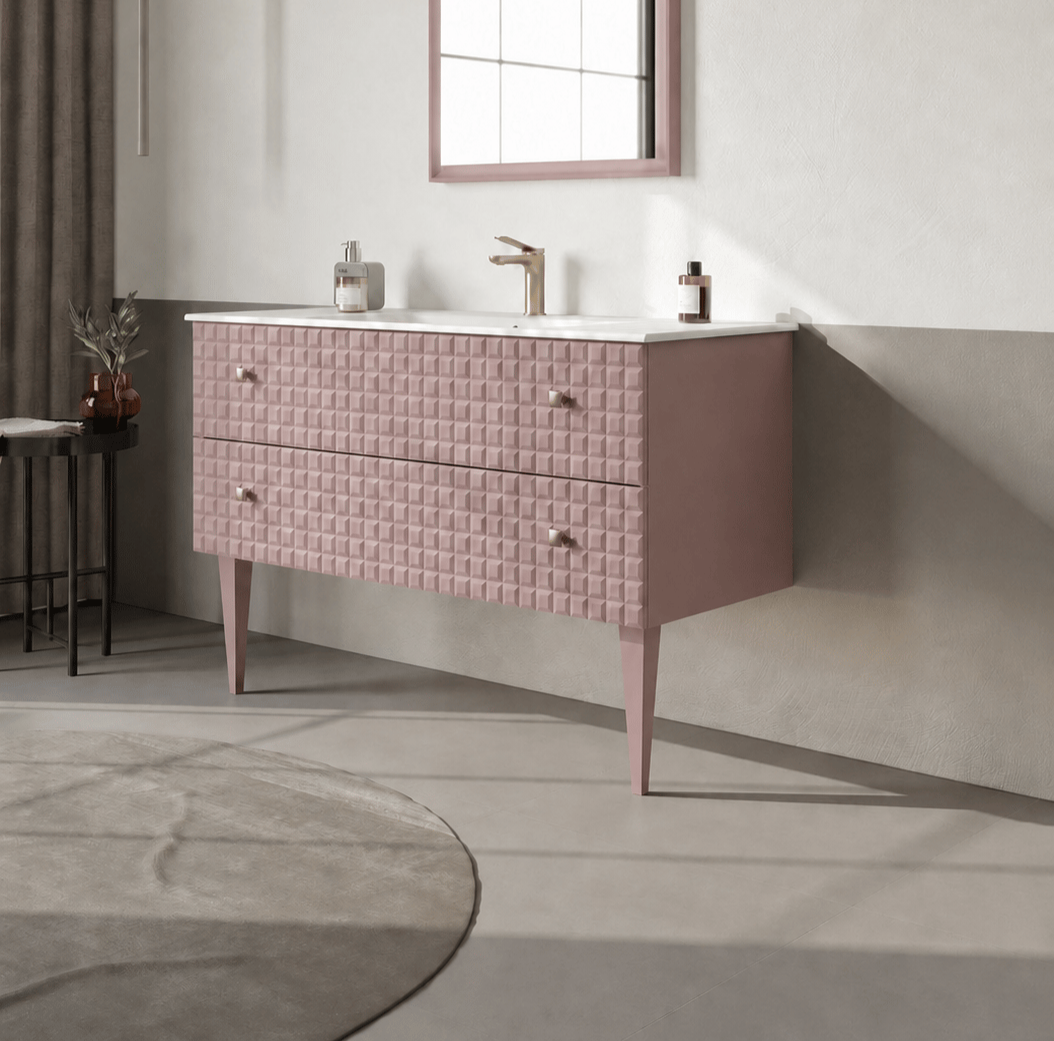 Orka Lipari 120 cm Mat Pudra Banyo Dolabı Alt Modül Ve Lavabo (Ayaklı-Altın Kulp), 5008587