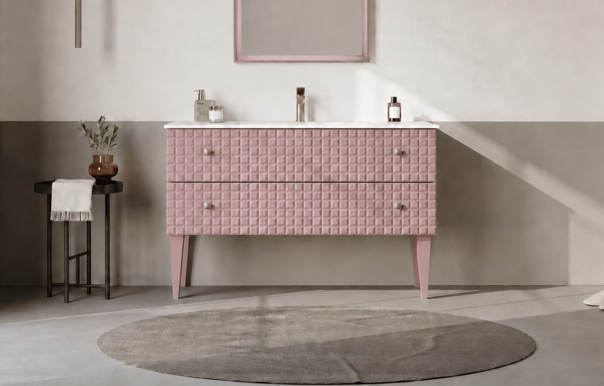 Orka Lipari 120 cm Mat Pudra Banyo Dolabı Alt Modül Ve Lavabo (Ayaklı-Altın Kulp), 5008587
