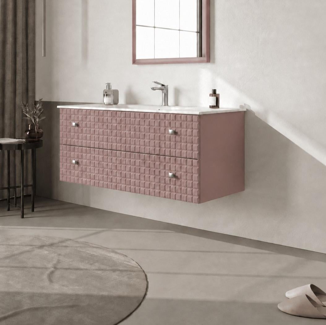 Orka Lipari 120 cm Mat Pudra Banyo Dolabı Alt Modül Ve Lavabo (Asma-Krom Kulp), 5008590