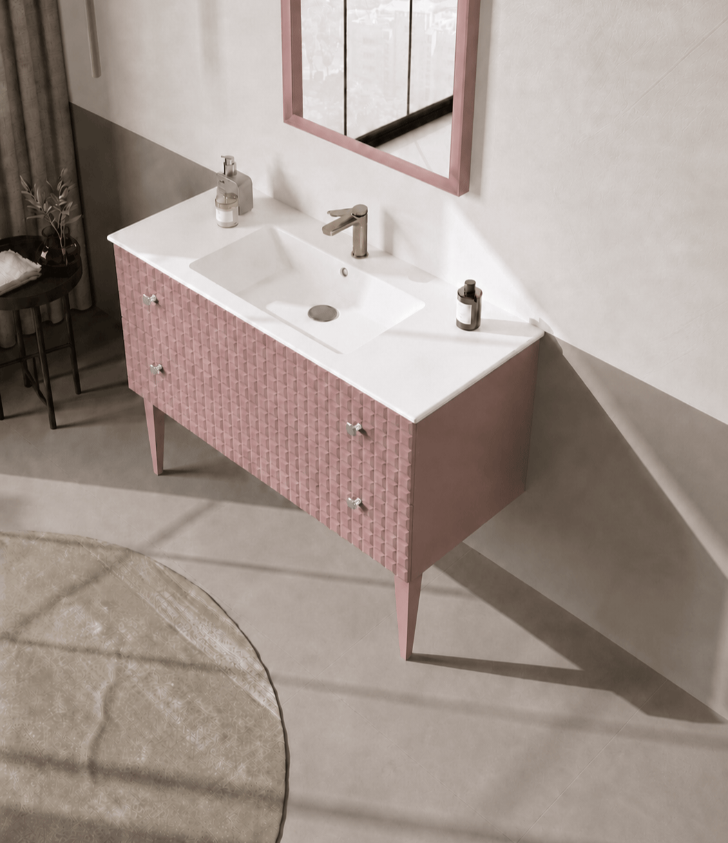Orka Lipari 120 cm Mat Pudra Banyo Dolabı Alt Modül Ve Lavabo (Ayaklı-Krom Kulp), 5008588