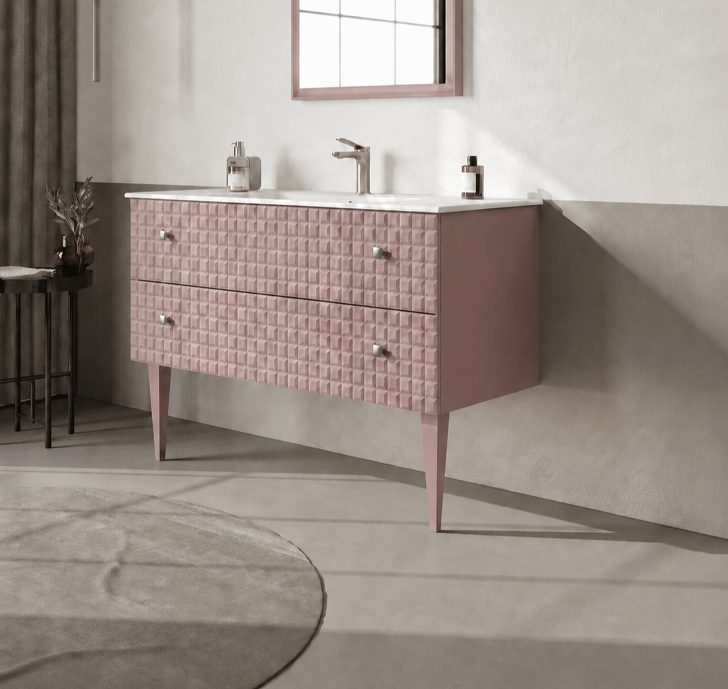 Orka Lipari 120 cm Mat Pudra Banyo Dolabı Alt Modül Ve Lavabo (Ayaklı-Krom Kulp), 5008588