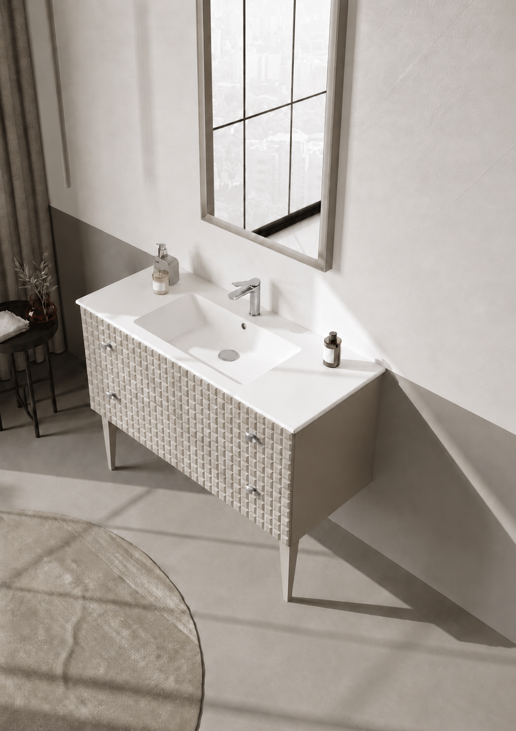 Orka Lipari Ayaklı Banyo Dolabı Takımı, 120 cm, Mat Vizon Lake (Krom Kulp-Ledli Ayna), 5007352