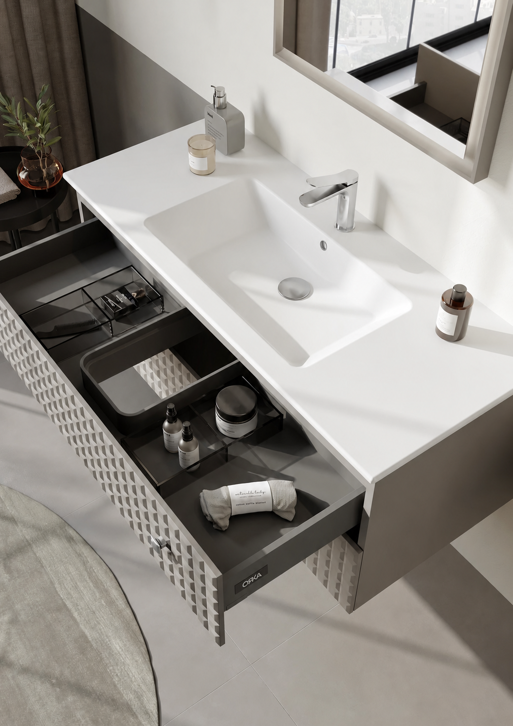 Orka Lipari Asma Banyo Dolabı Takımı, 120 cm, Mat Vizon Lake (Krom Kulp-Ledli Ayna), 5007327