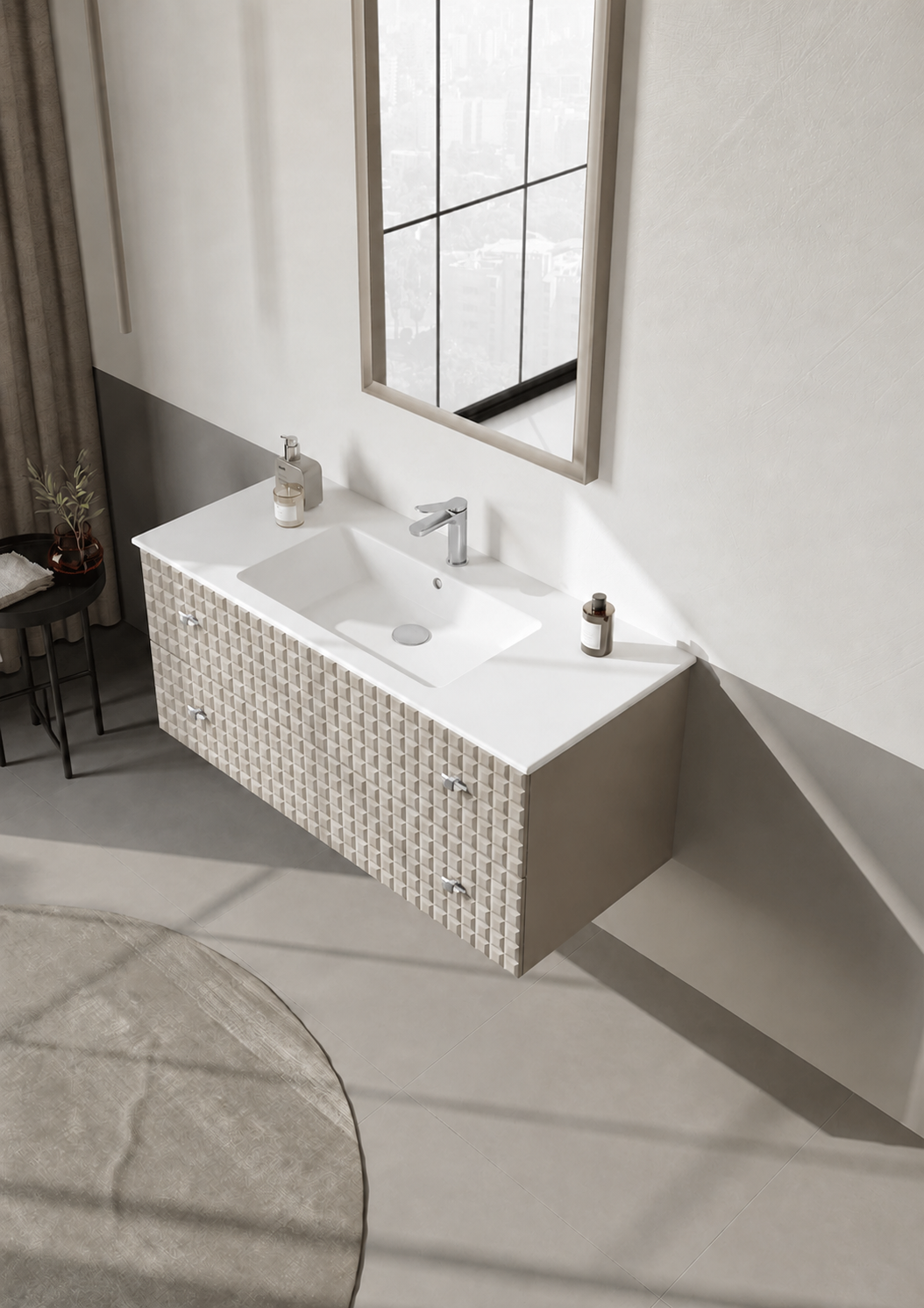 Orka Lipari Asma Banyo Dolabı Takımı, 120 cm, Mat Vizon Lake (Krom Kulp-Ledli Ayna), 5007327