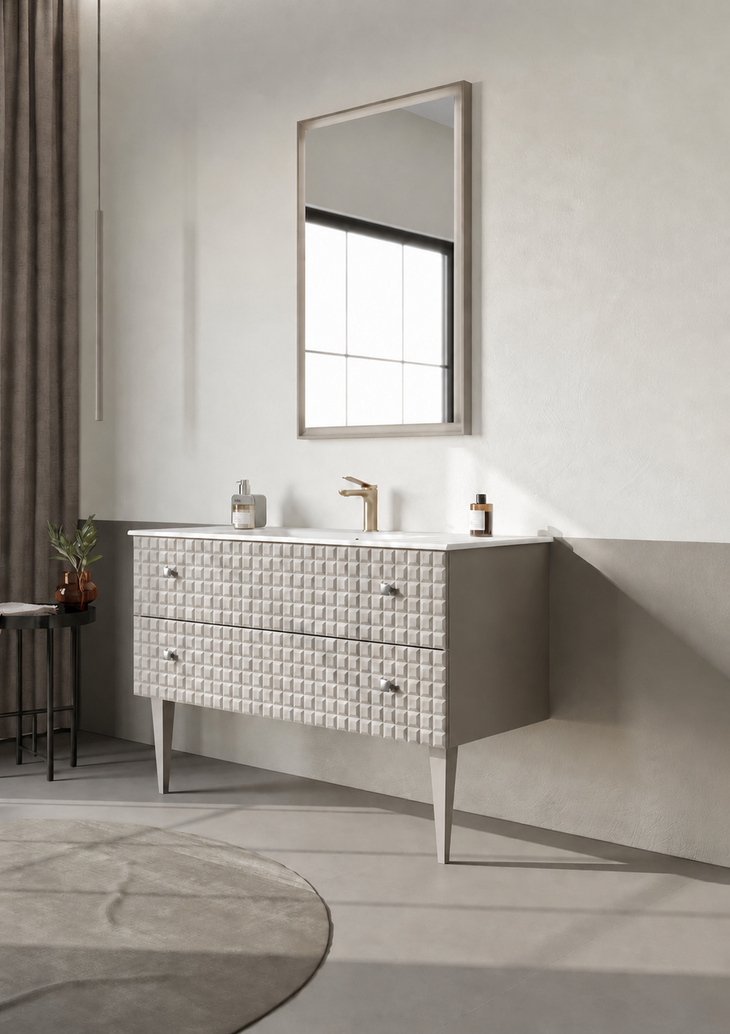 Orka Lipari Ayaklı Banyo Dolabı Takımı, 120 cm, Mat Vizon Lake (Krom Kulp-Ledli Ayna), 5007352