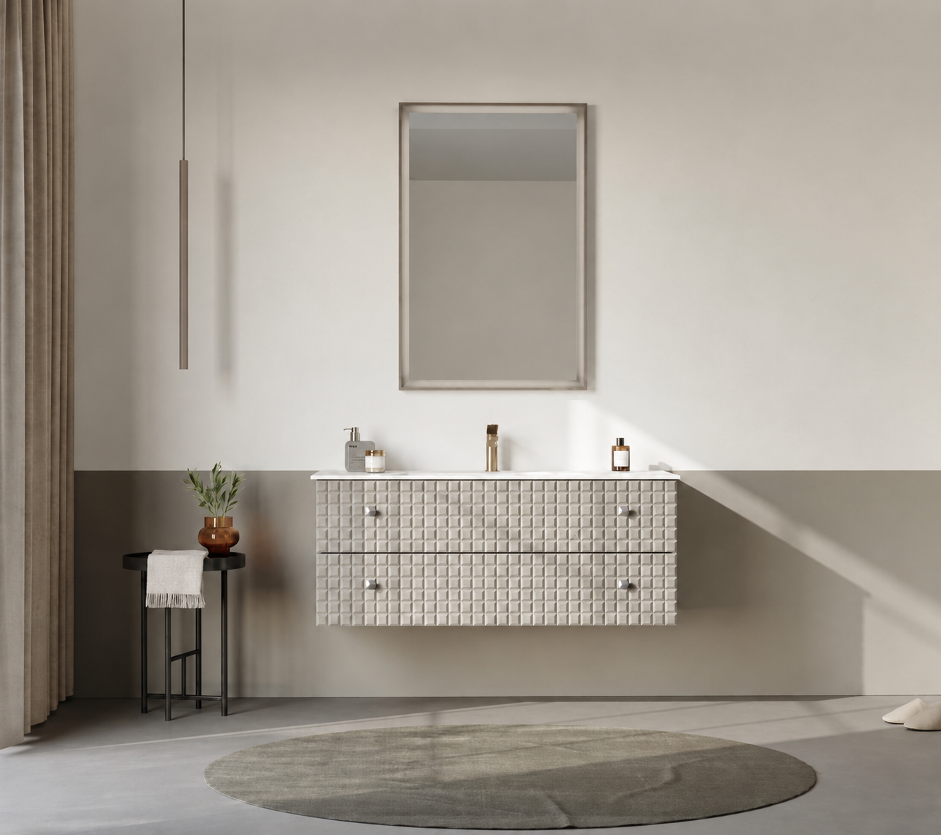 Orka Lipari Asma Banyo Dolabı Takımı, 120 cm, Mat Vizon Lake (Krom Kulp-Ledli Ayna), 5007327