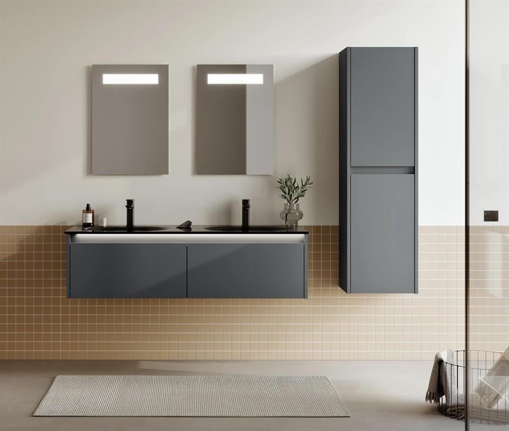 Orka Lisbon Banyo Dolabı Takımı, 132 cm, Mat Antrasit (Ledli Ayna), 5000405