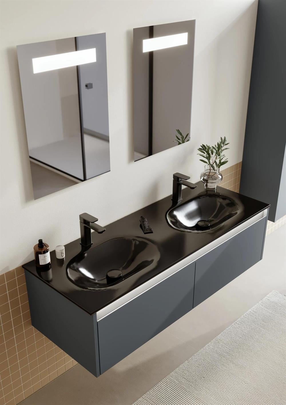 Orka Lisbon Banyo Dolabı Takımı, 132 cm, Mat Antrasit (Ledli Ayna), 5000405
