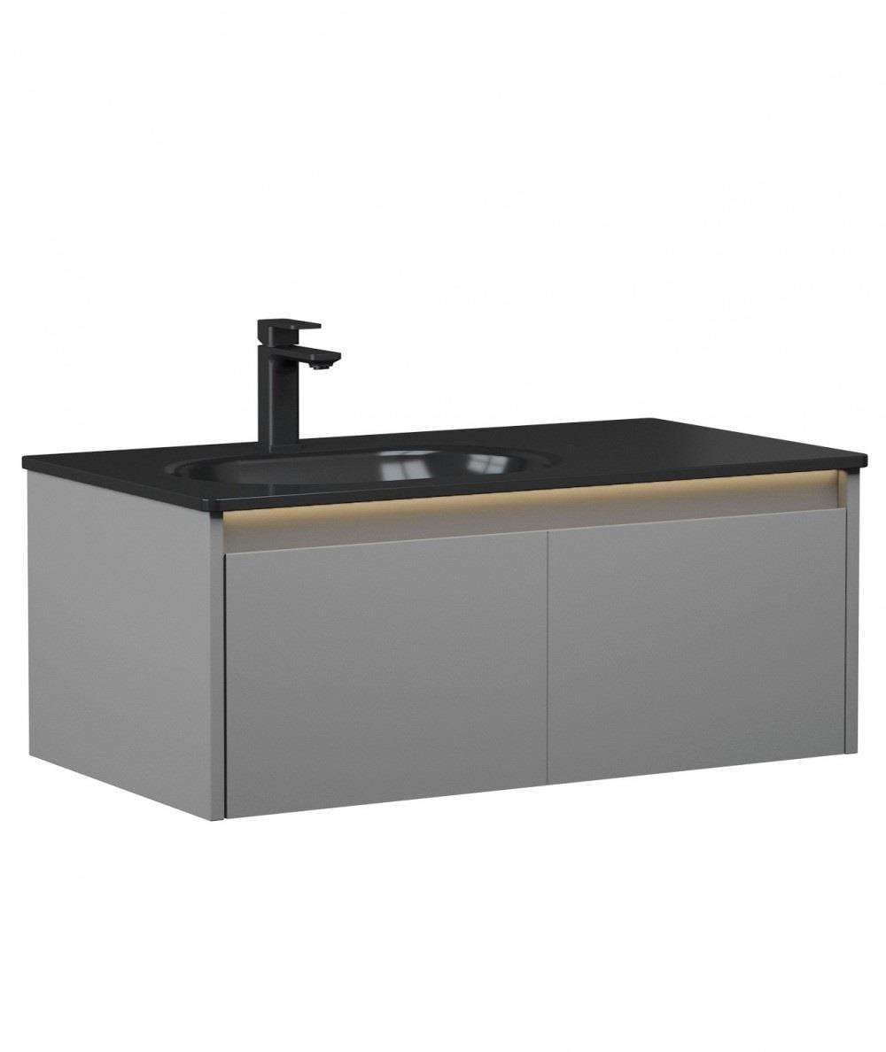 Orka Lisbon 90 cm Mat Gri Banyo Dolabı Takımı