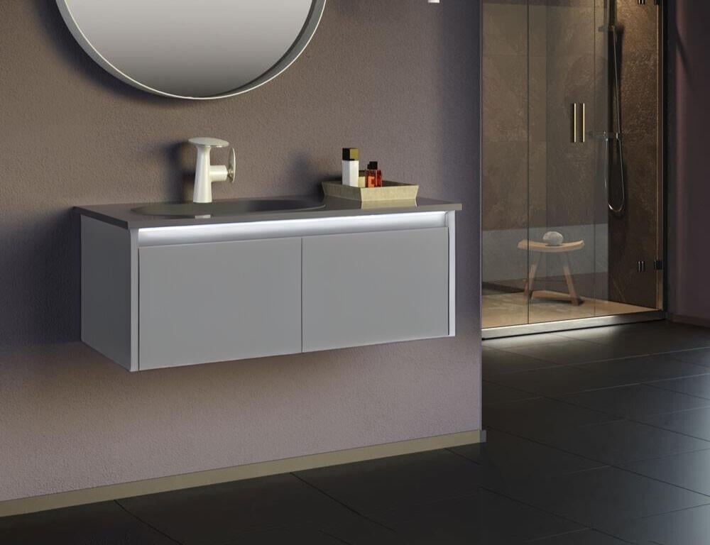 Orka Lisbon 90 cm Mat Gri Banyo Dolabı Takımı