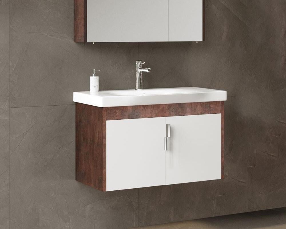 Orka Luna 80 cm Kahve Banyo Dolabı Alt Modül ve Lavabo