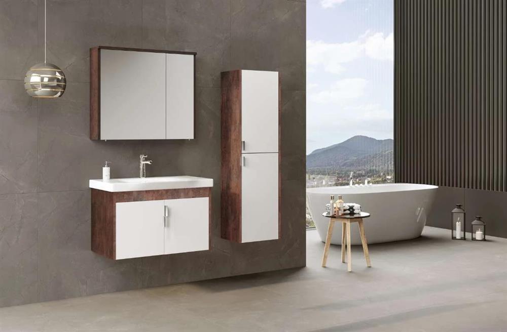 Orka Luna 80 cm Kahve Banyo Dolabı Alt Modül ve Lavabo