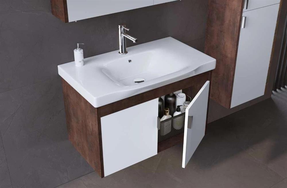 Orka Luna 80 cm Kahve Banyo Dolabı Alt Modül ve Lavabo