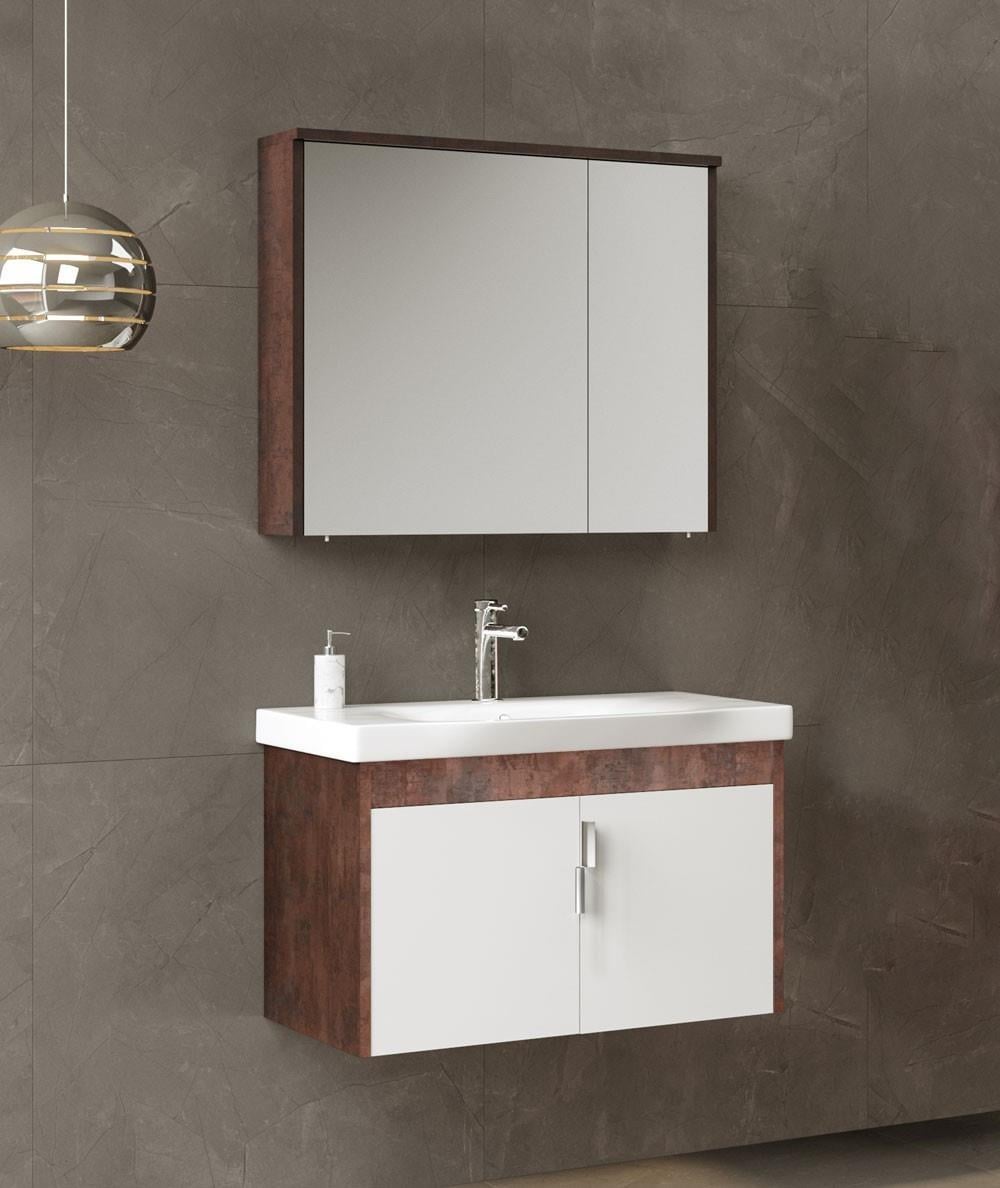 Orka Luna 80 cm Kahve Banyo Dolabı Takımı