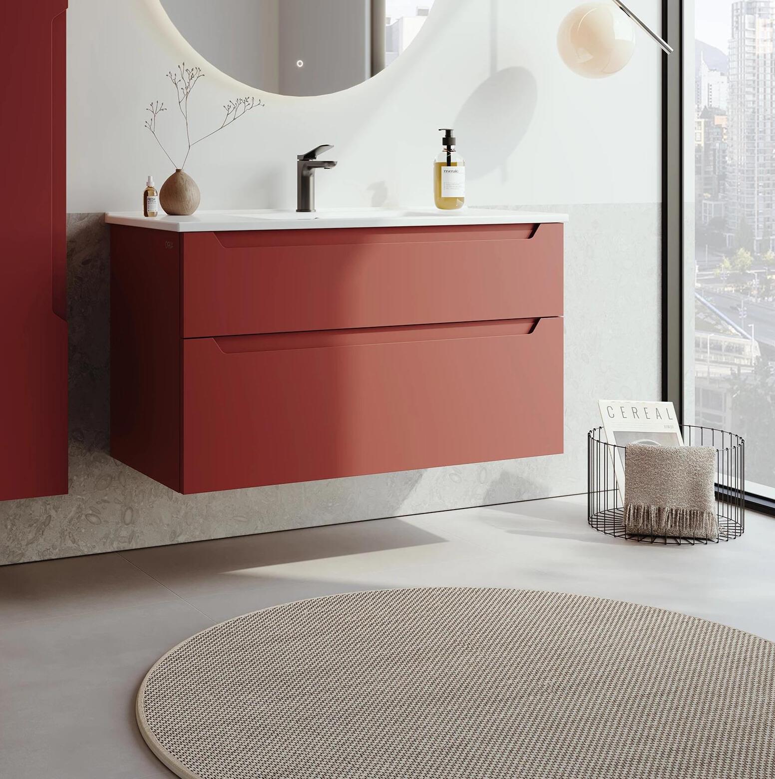Orka Messina 100 cm Tuscan Kırmızı Banyo Dolabı Alt Modül Ve Lavabo