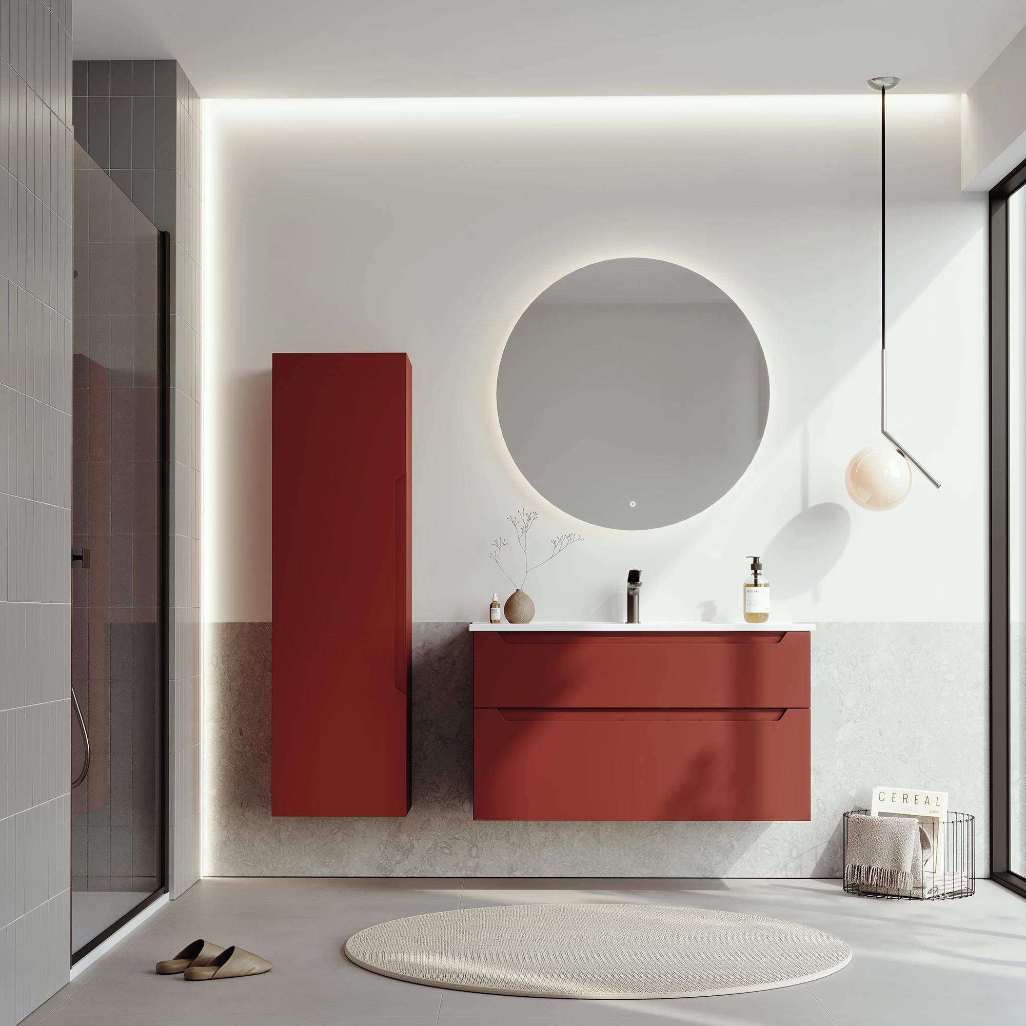 Orka Messina 100 cm Tuscan Kırmızı Banyo Dolabı Takımı (Ledli Ayna)