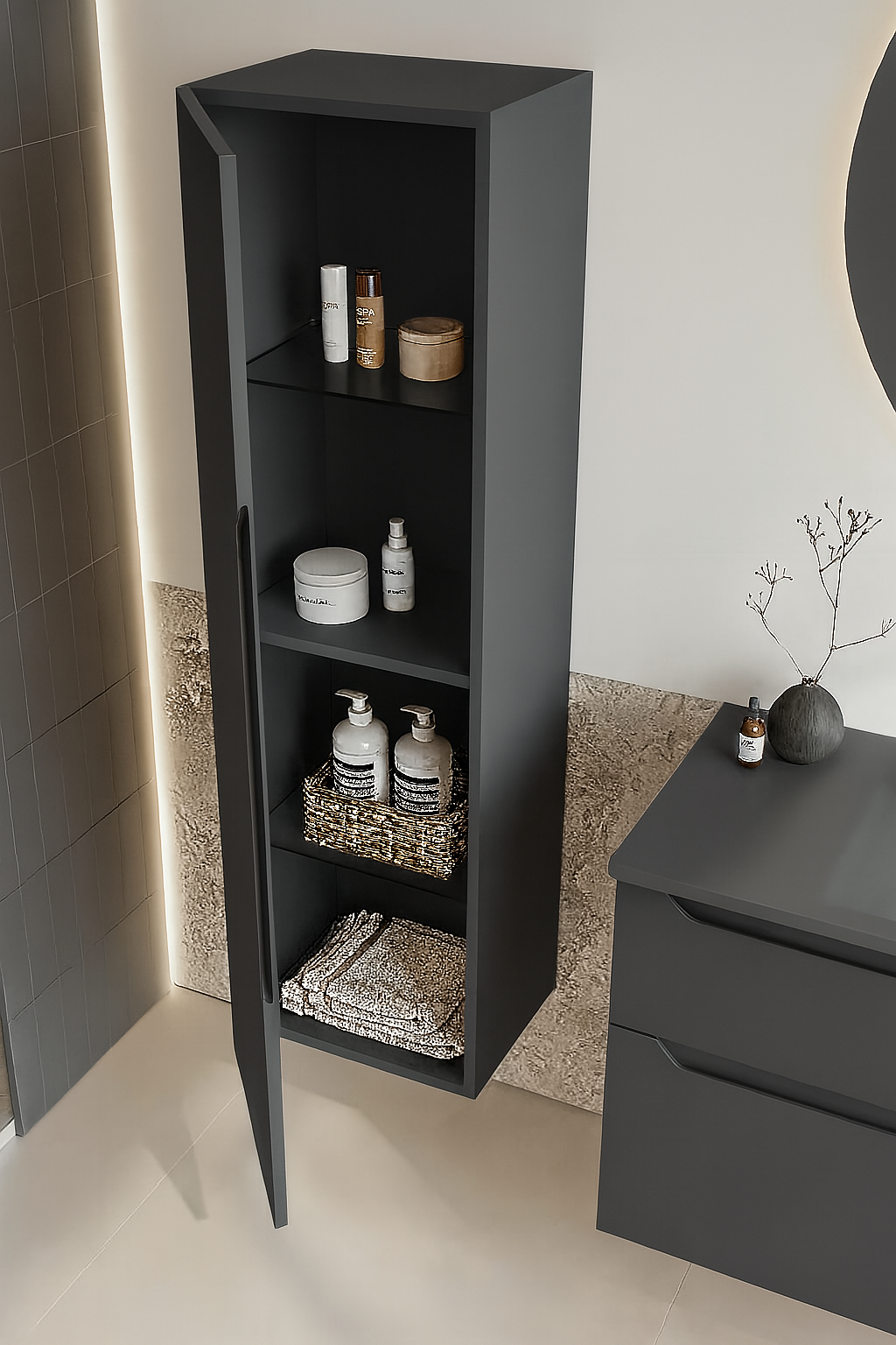 Orka Messina 40 cm Mat Antrasit Banyo Boy Dolabı