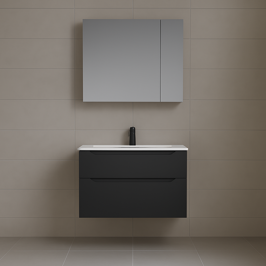 Orka Messina 65 cm Mat Antrasit Banyo Dolabı Takımı (Dolaplı Ayna)