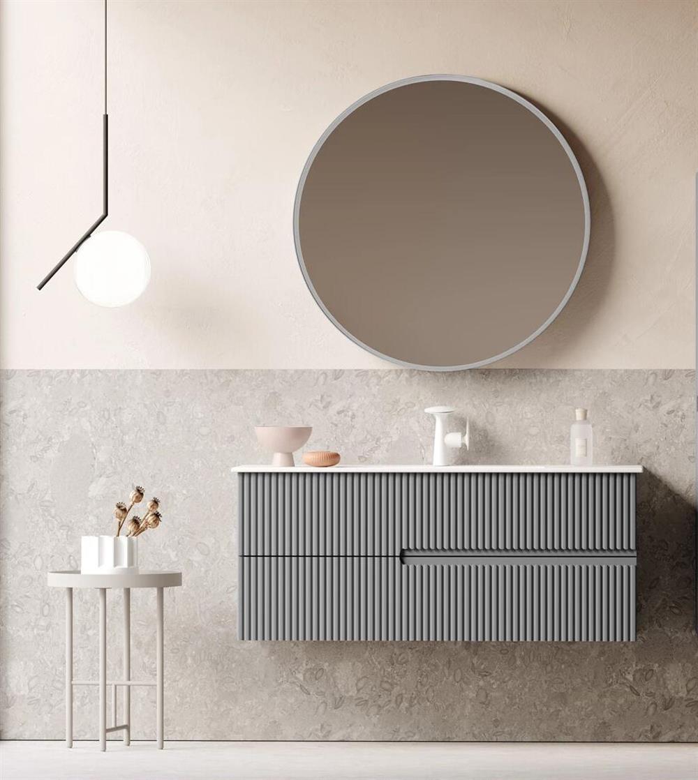 Orka Moonlight Banyo Dolabı Takımı, 120 cm, Lake Mat Gri (Ledli Ayna), 5000447