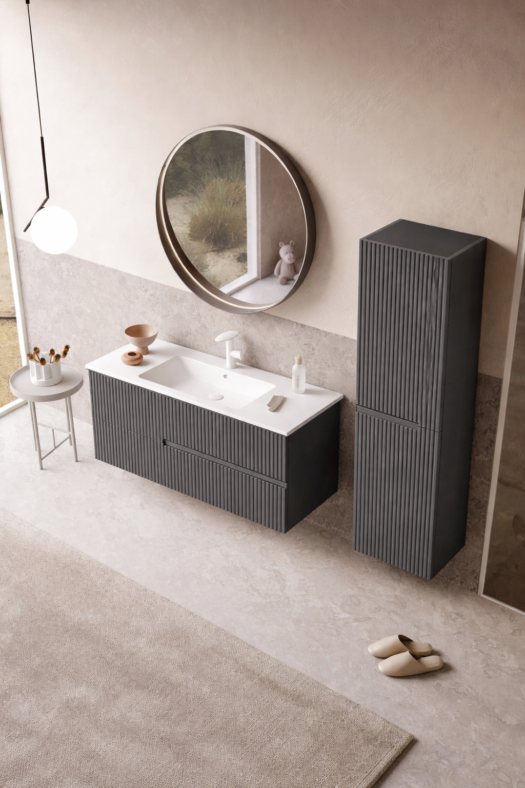 Orka Moonlight Banyo Dolabı Takımı, 120 cm, Lake Mat Antrasit (Ledli Ayna), 5000448
