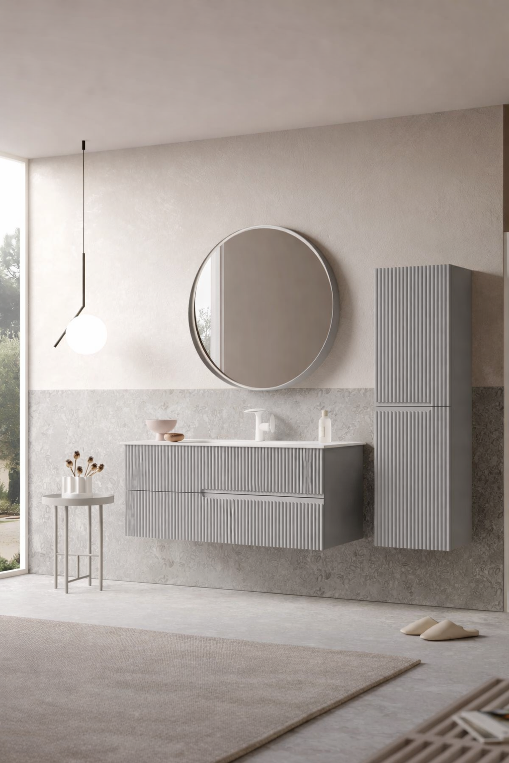 Orka Moonlight Banyo Dolabı Takımı, 120 cm, Lake Mat Gri (Ledli Ayna), 5000447