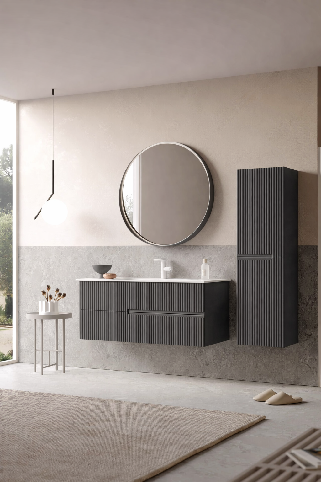Orka Moonlight Banyo Dolabı Takımı, 120 cm, Lake Mat Antrasit (Ledli Ayna), 5000448