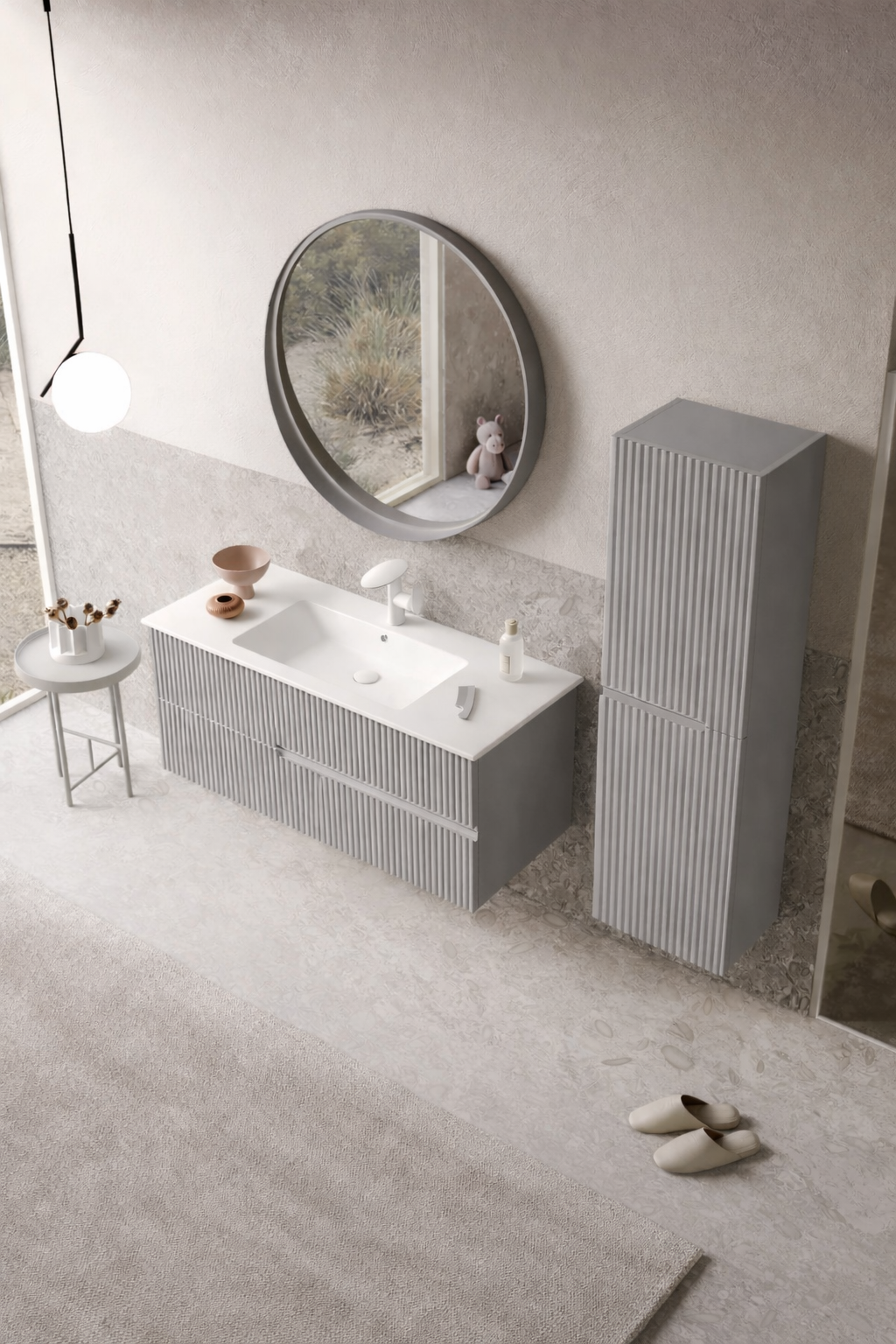 Orka Moonlight Banyo Dolabı Takımı, 120 cm, Lake Mat Gri (Ledli Ayna), 5000447
