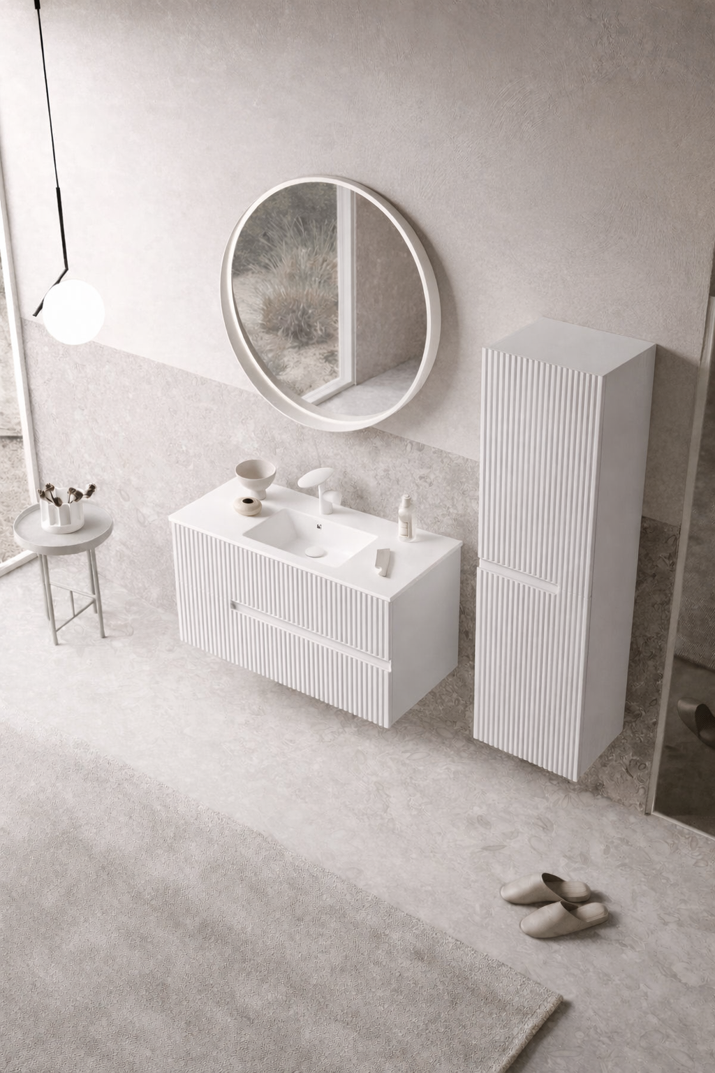 Orka Moonlight Banyo Dolabı Takımı, 90 cm, Lake Mat Beyaz (Ledli Ayna), 5000439