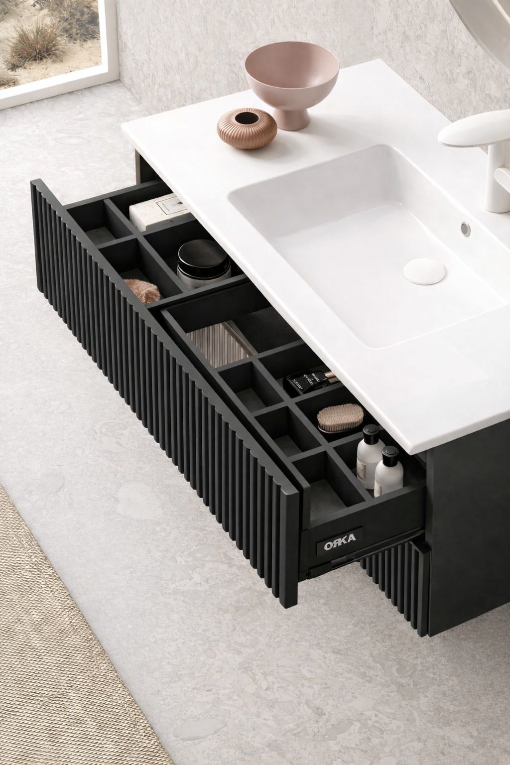 Orka Moonlight Banyo Dolabı Takımı, 90 cm, Lake Mat Antrasit (Ledli Ayna), 5000442