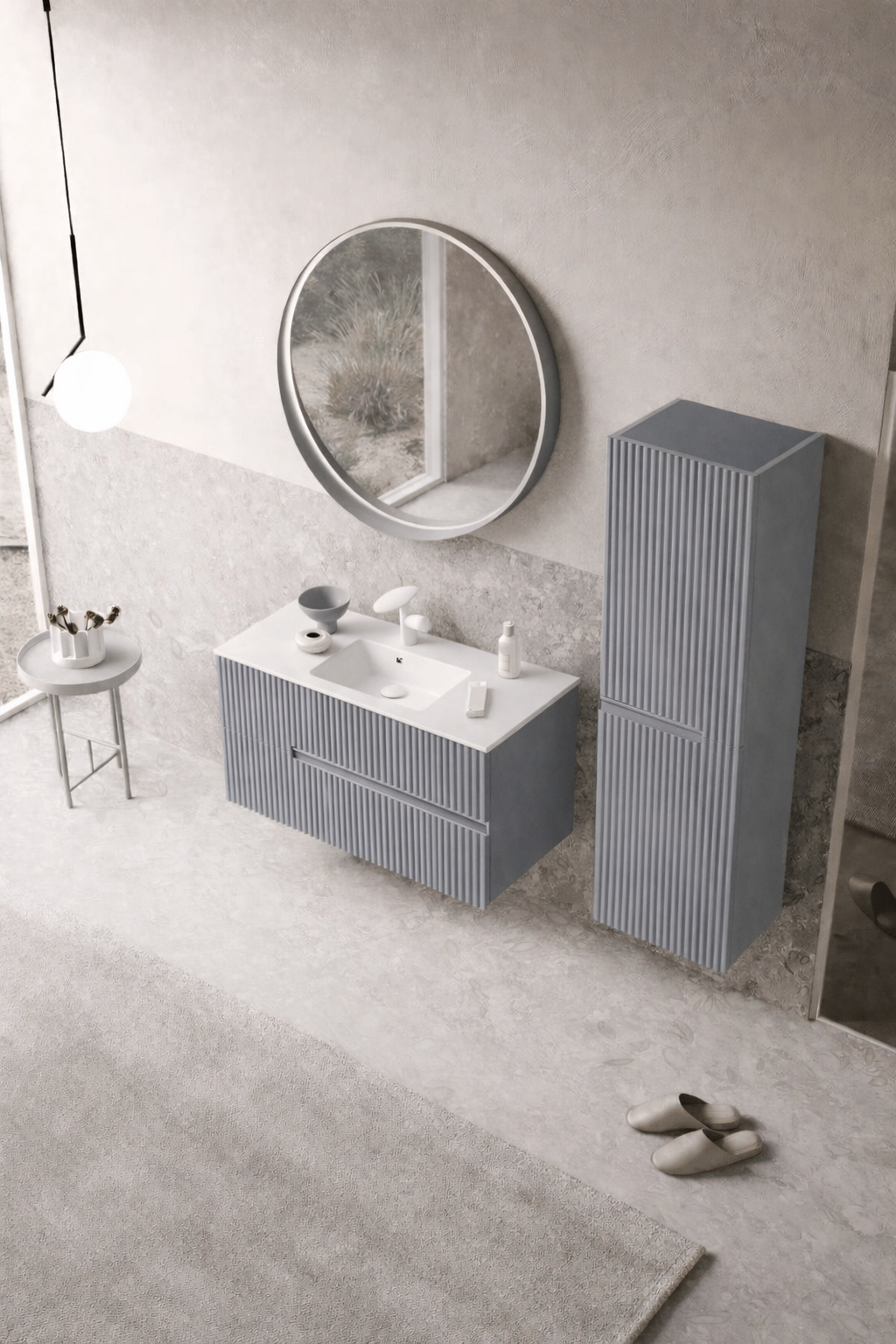 Orka Moonlight Banyo Dolabı Takımı, 90 cm, Lake Mat Gri (Ledli Ayna), 5000441