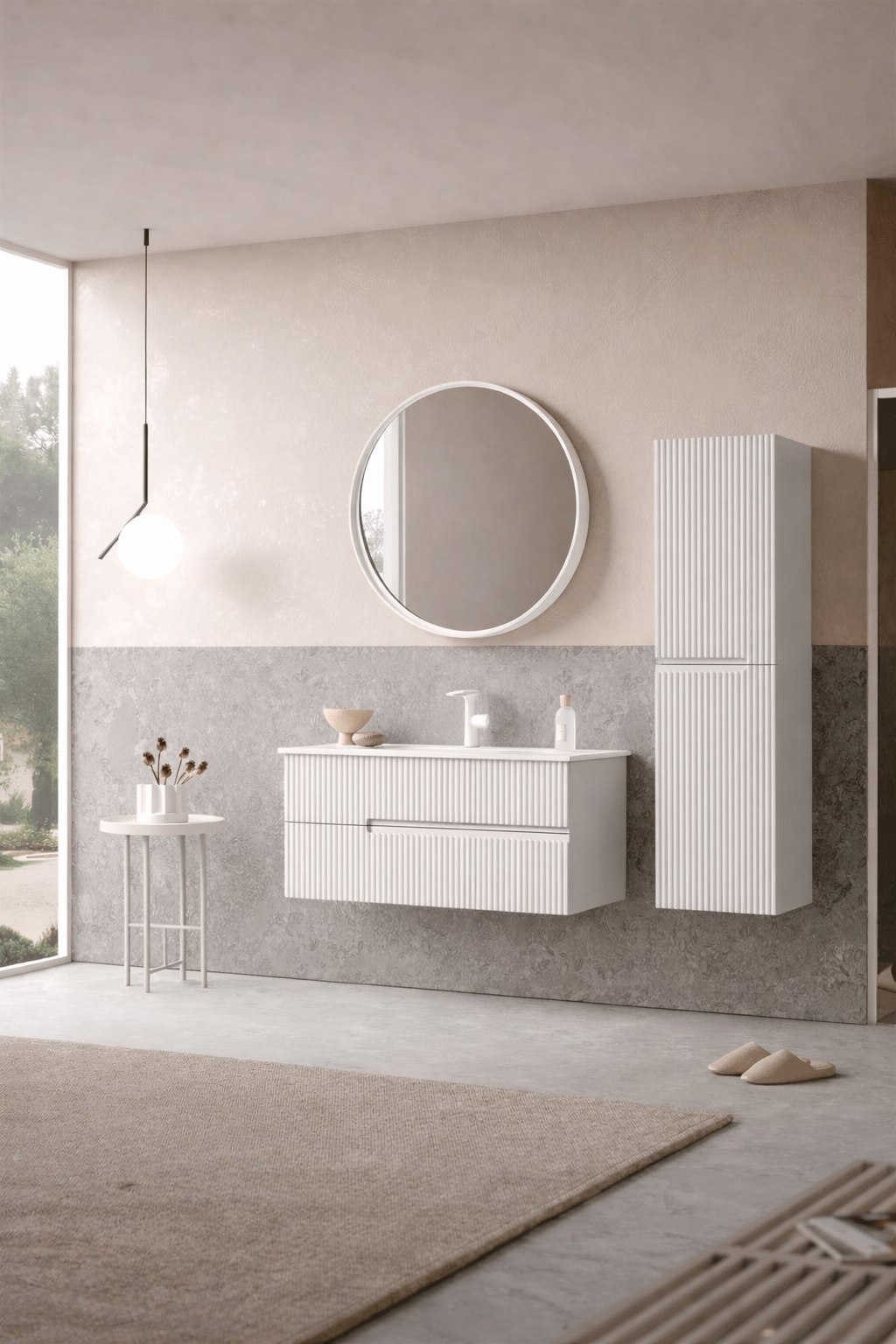 Orka Moonlight Banyo Dolabı Takımı, 90 cm, Lake Mat Beyaz (Ledli Ayna), 5000439