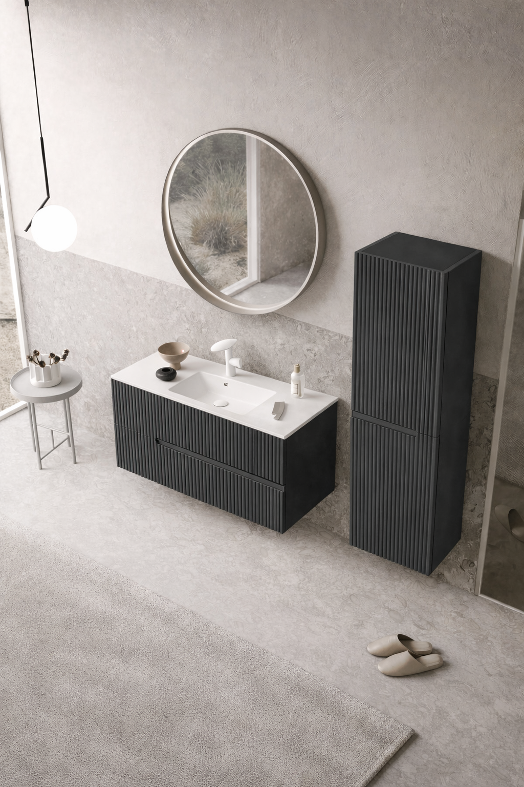 Orka Moonlight Banyo Dolabı Takımı, 90 cm, Lake Mat Antrasit (Ledli Ayna), 5000442