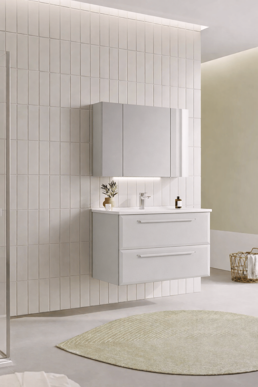 Orka Nuvola Banyo Dolabı Takımı, 100 cm, Parlak Lake Kaşmir (Ledli-Dolaplı Ayna), 5000602